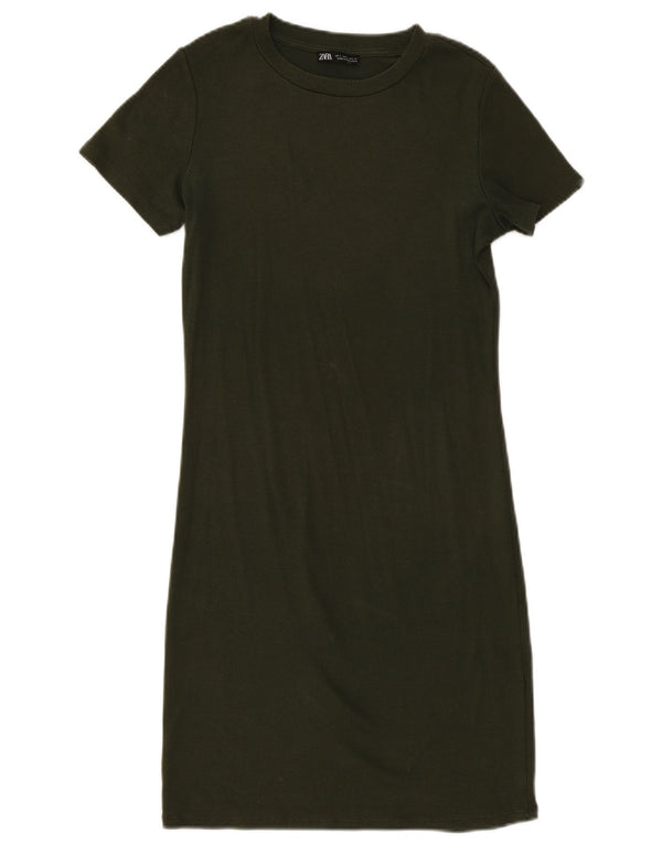 Zara Damen T-Shirt-Kleid UK 14 Large Khaki