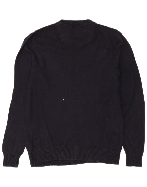 Fat Face Herren-Pullover mit V-Ausschnitt, Größe S, marineblaue Baumwolle