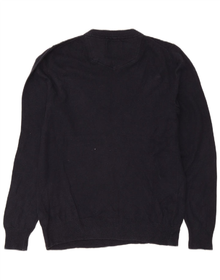 Fat Face Herren-Pullover mit V-Ausschnitt, Größe S, marineblaue Baumwolle