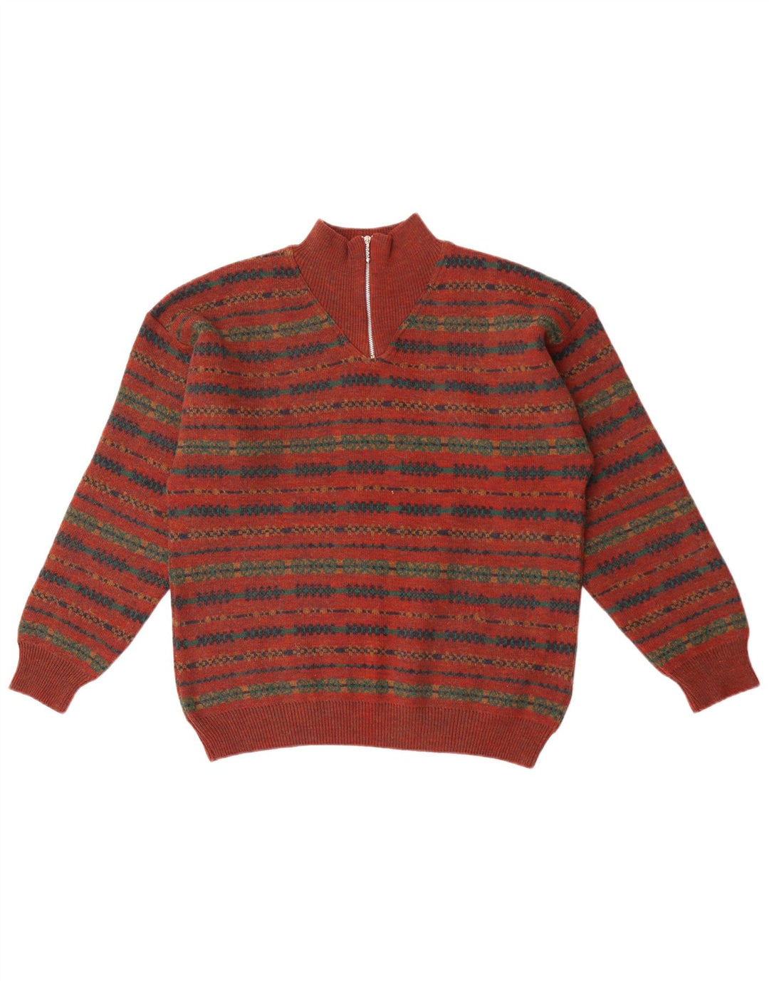 Mexx Herren-Pullover mit Reißverschluss am Hals, Größe L, Kastanienbraun, Fair Isle