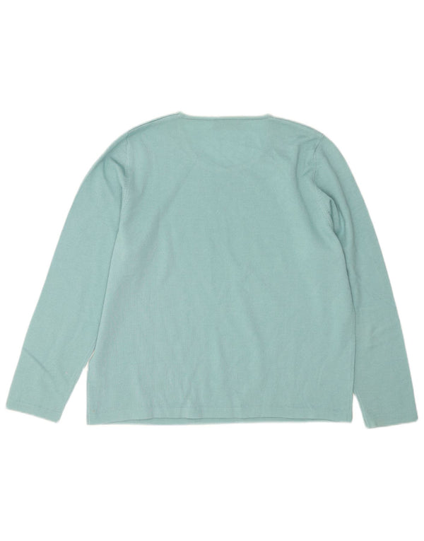 Luisa Spagnoli Damen-Pullover mit Rundhalsausschnitt, UK 16, Größe L, blaue Wolle