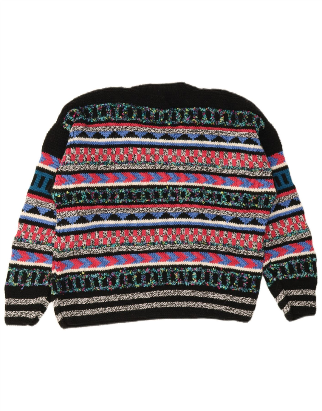 Vintage Damen V-Ausschnitt Pullover Pullover UK 12 Medium Mehrfarbig Geometrisch