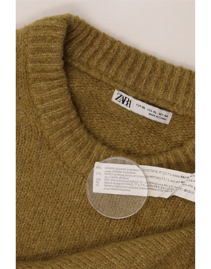 ZARA Herren-Pullover mit Rundhalsausschnitt, XL, Khaki, Polyester