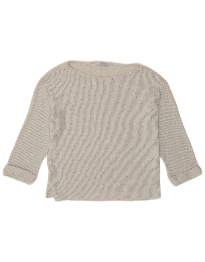 Zara Damen-Top, 3/4-Ärmel, UK-Größe 12, mittelweiße Baumwolle