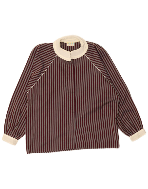 Vintage Damen Hemdbluse UK 14 Medium Burgund Nadelstreifen Baumwolle