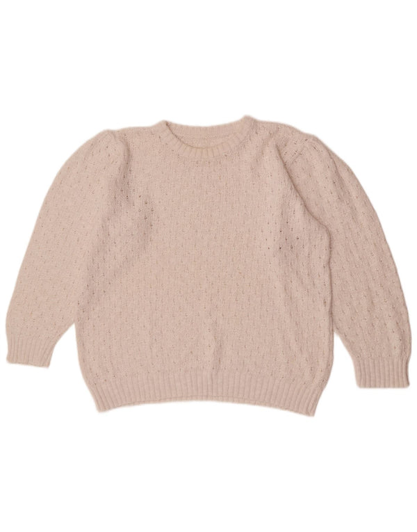 Vintage Mädchen-Pullover mit Rundhalsausschnitt, 14–15 Jahre, weiße Baumwolle
