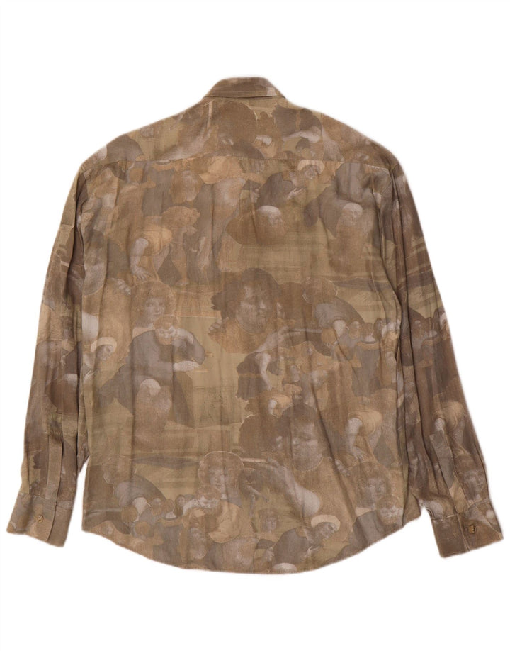 Vintage Herren-Grafikhemd Medium Khaki Viskose