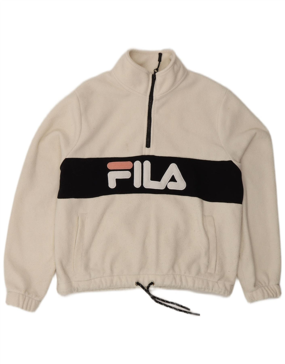 FILA Damen-Fleecepullover in Übergröße mit Grafik, UK 10, Größe S, Weiß, Farbblock