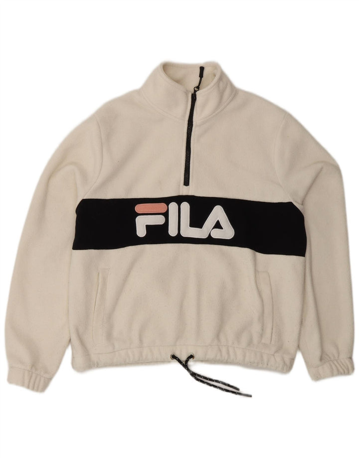 FILA Damen-Fleecepullover in Übergröße mit Grafik, UK 10, Größe S, Weiß, Farbblock