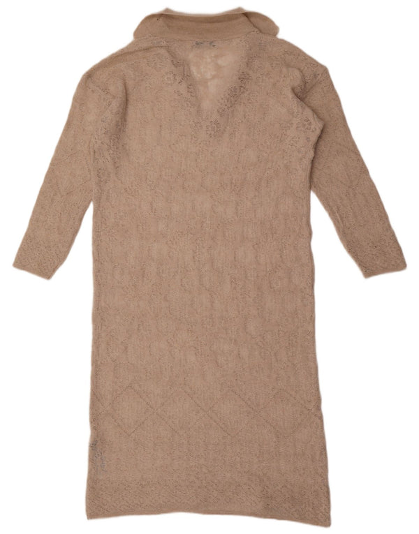 Zara Damen Langarm-Übergroßes Pulloverkleid UK 10 Small Beige Acryl