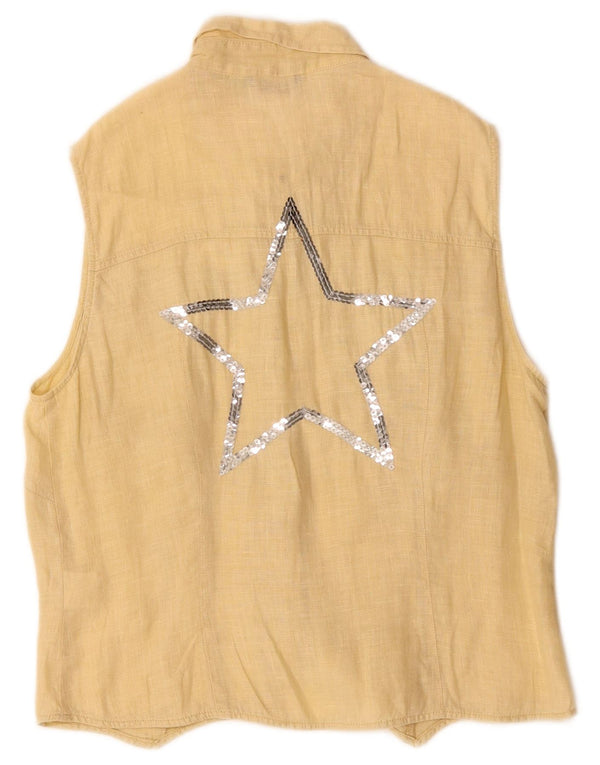 Krizia Jeans Damen Grafik-Ärmelloses Hemd UK 14 Large Gelb