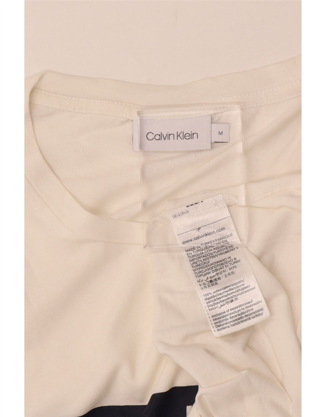 CALVIN KLEIN Herren Grafik-T-Shirt-Oberteil aus mittelweißer Colourblock-Baumwolle