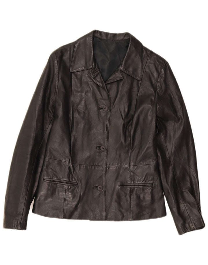 Vintage Damen 3 Knopf Leder Blazer Jacke IT 44 Mittelschwarzes Leder
