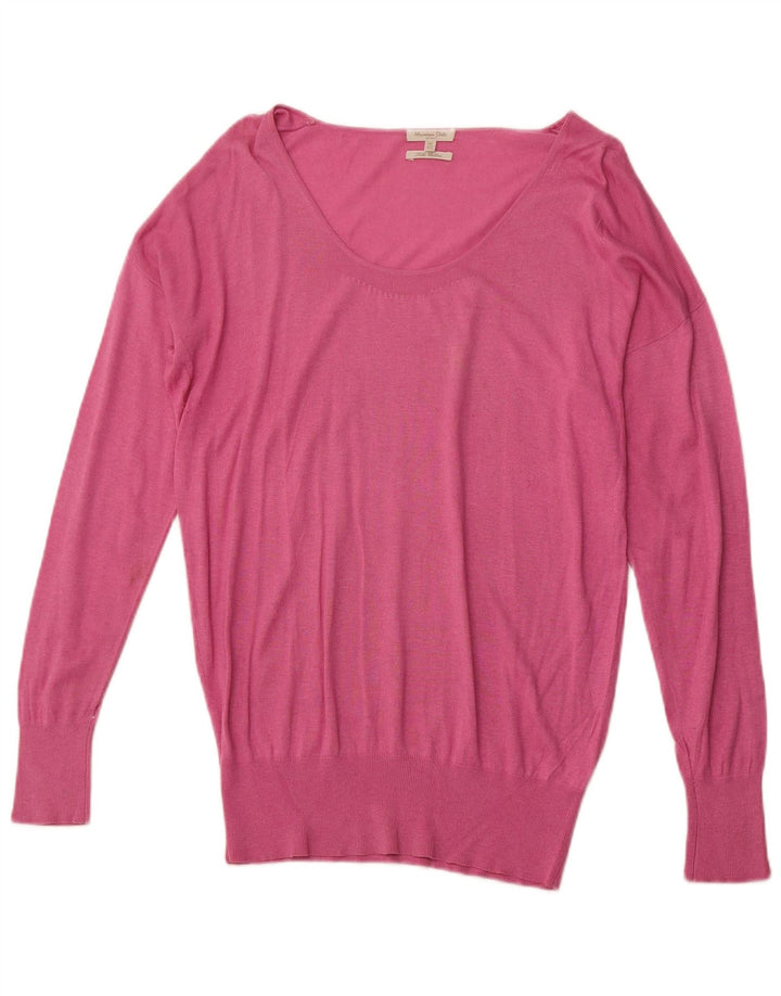 MASSIMO DUTTI Damen-Pullover mit U-Boot-Ausschnitt, Gr. 14, mittelrosa Seide