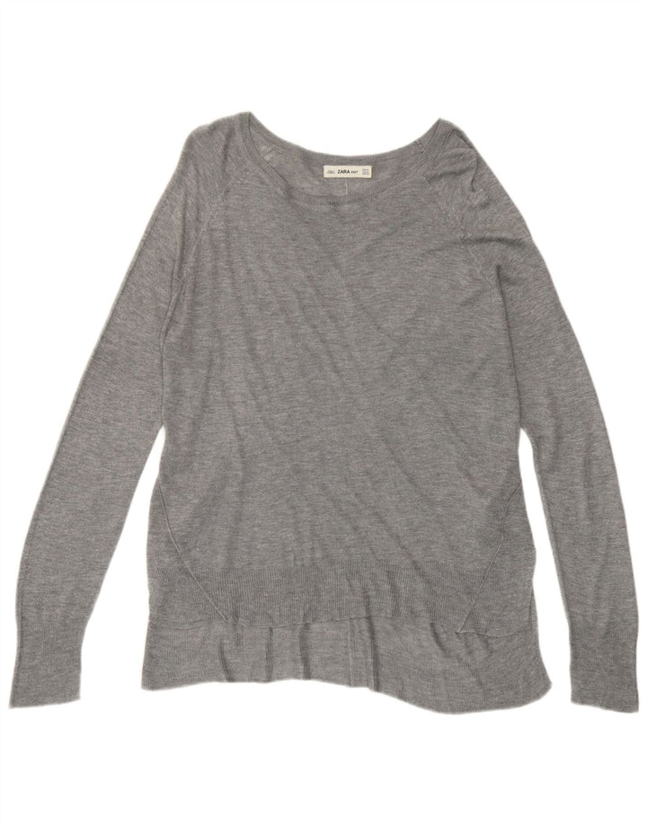 Zara Damen-Pullover mit U-Boot-Ausschnitt, UK 14, mittelgraue Viskose