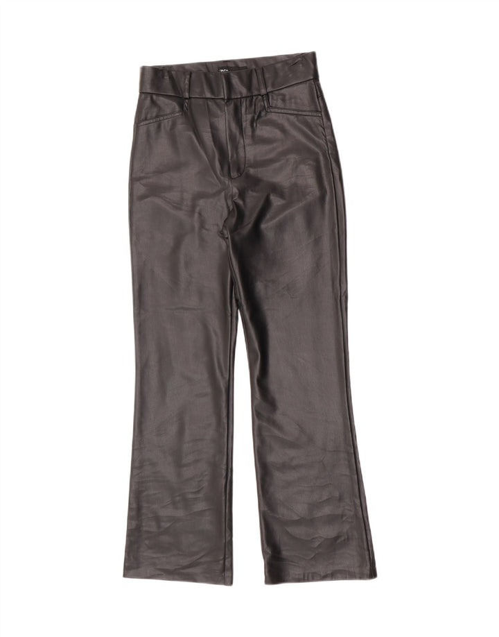 Zara Damen Bootcut-Hose aus Kunstleder, Größe S, W26, L27, Schwarz, Polyurethan
