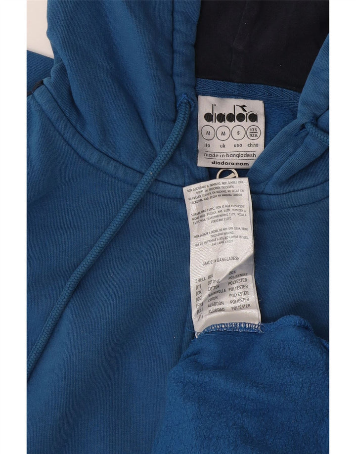 Diadora Herren-Kapuzenpullover mit Reißverschluss, Mittelblau, aus Baumwolle in Blockfarben