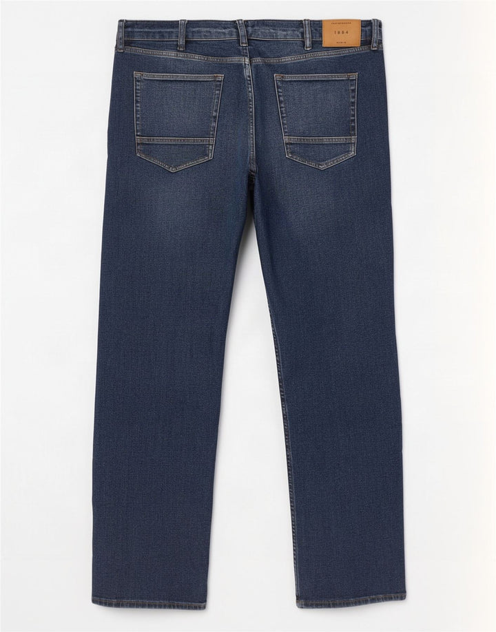 Marks & Spencer Herren Regular Straight Jeans W42 L31 Marineblaue Baumwolle