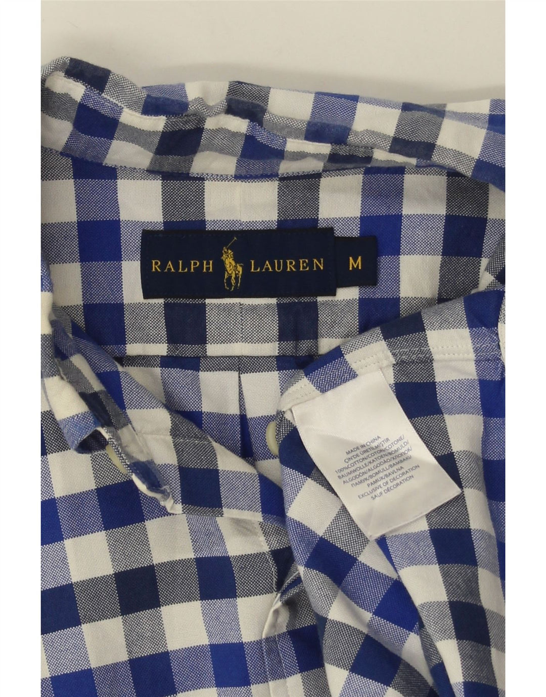 Ralph Lauren Herren-Kurzarmhemd aus mittelblauer Gingham-Baumwolle