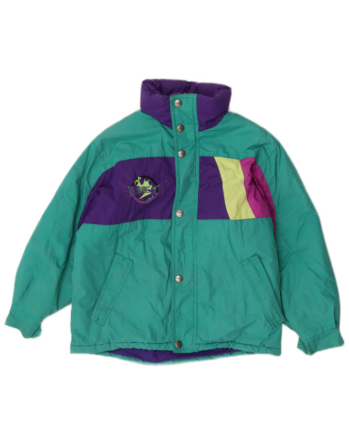 Fila Wattierte Jacke mit grafischer Kapuze für Jungen, 9–10 Jahre, grünes Farbblockdesign