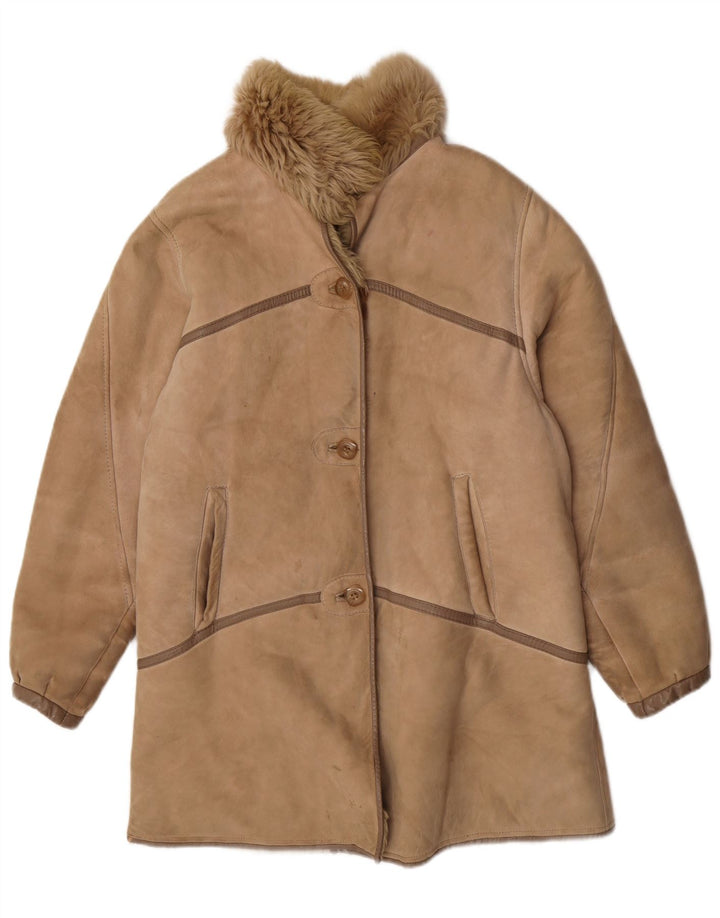Vintage Damen Lammfellmantel UK 14 Mittelbraunes Lammfell