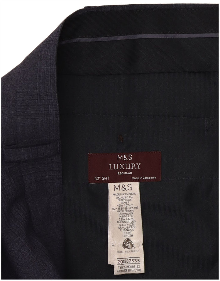 Marks & Spencer Herren-Anzughose, normal, W42, L29, marineblau karierte Wolle