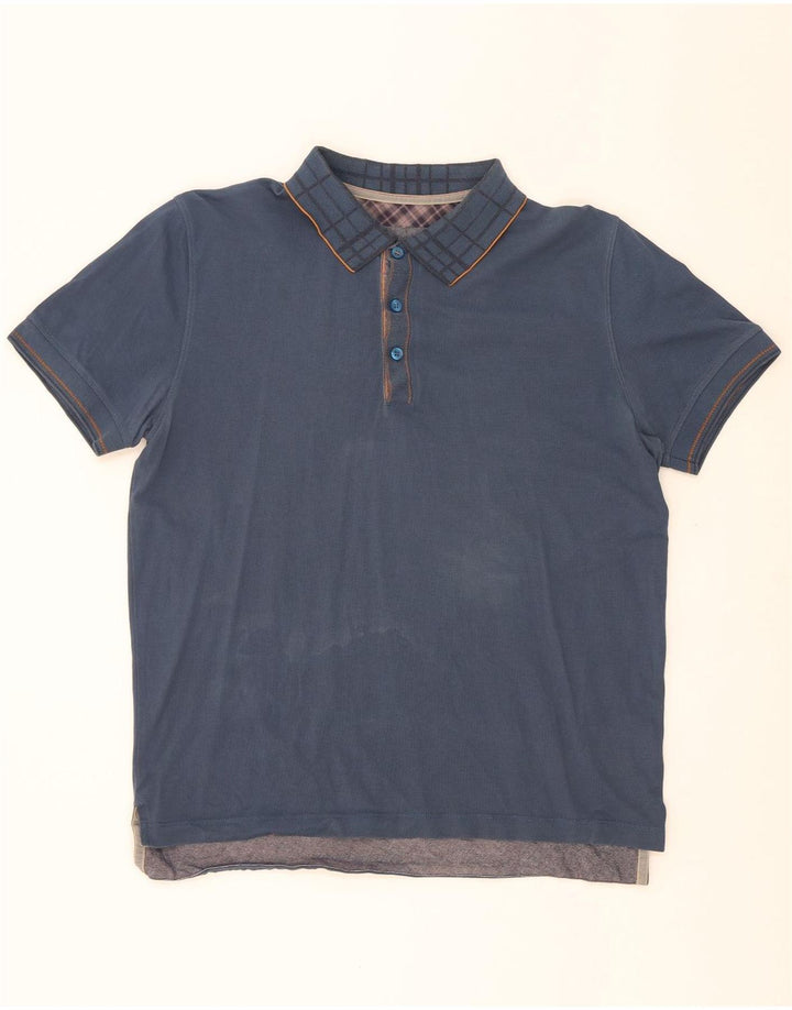Hugo Boss Herren-Poloshirt mit normaler Passform, mittelblau, kariert, Baumwolle