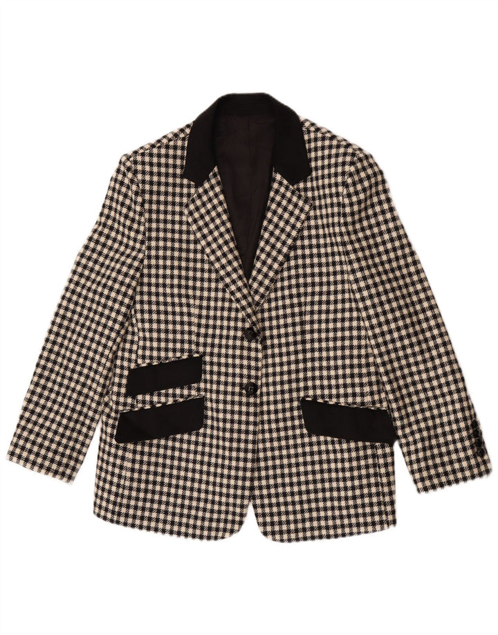 Vintage Damen 2-Knopf-Blazerjacke UK 12 Medium Black Houndstooth