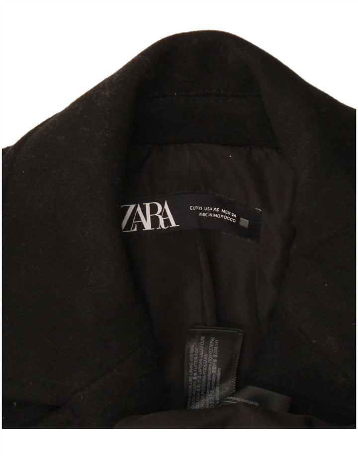 Zara Damen Übergroßer zweireihiger Mantel UK 6 XS Schwarz Polyester