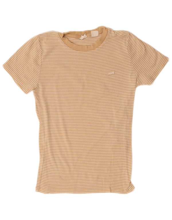 Levi's Damen T-Shirt Top UK 8 Small Beige Nadelstreifen Baumwolle