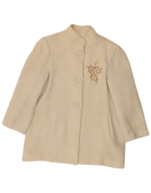 Vintage Damen Mantel IT 44 Medium Off White Floral Wolle