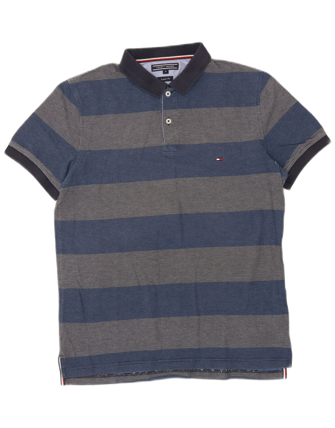 Tommy Hilfiger Herren-Poloshirt mit normaler Passform, mittelblau, gestreift, Baumwolle