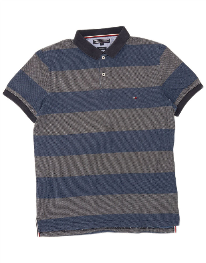 Tommy Hilfiger Herren-Poloshirt mit normaler Passform, mittelblau, gestreift, Baumwolle