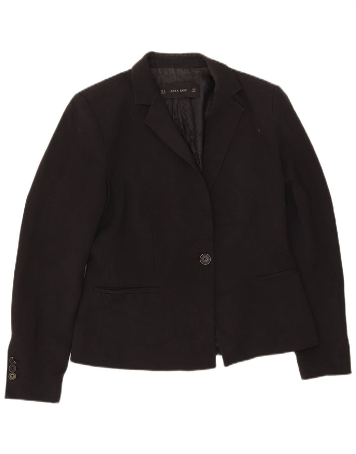 Zara Damen 1-Knopf-Blazerjacke UK 12 Mittelschwarz