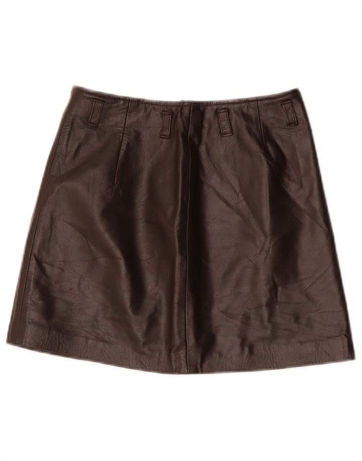 Vintage Damen Mini Lederrock IT 40 Small W26 Braunes Leder