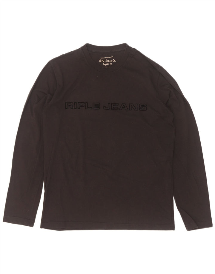 Rifle Mens Regular Fit Graphic Top Langarm XL Schwarz Baumwolle