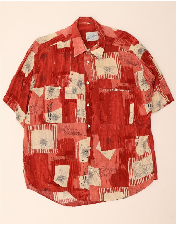 Vintage Herren Kurzarmshirt Großes rotes Patchwork