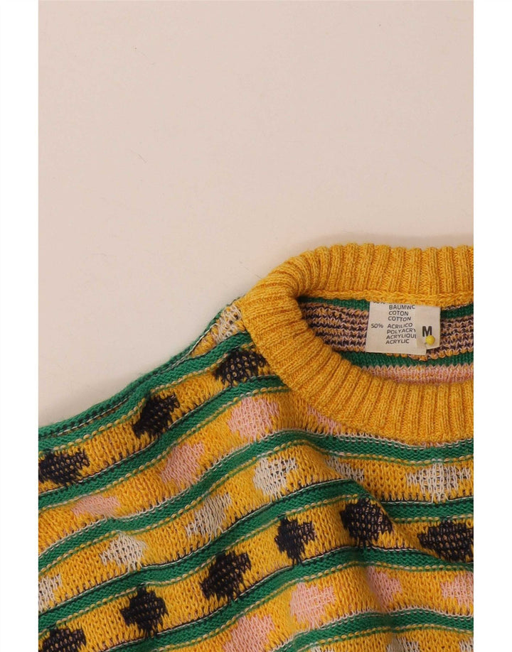 Vintage Herren-Pullover mit Rundhalsausschnitt, Mittelgelb, geometrische Baumwolle