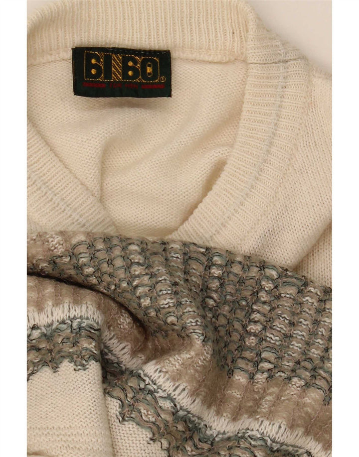 Bibo Herren-Pullover mit Rundhalsausschnitt, Größe L, Weiß, Fair Isle
