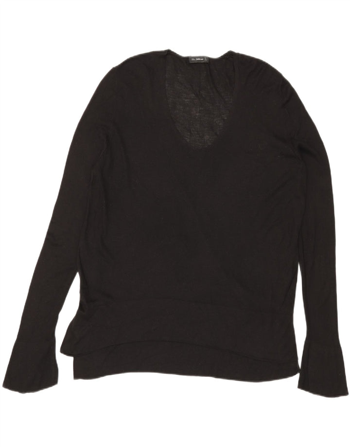Zara Damen Top Langarm UK 16 Large Schwarz Viskose