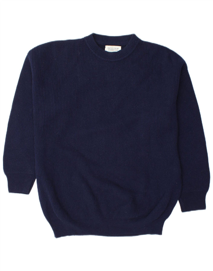 BENETTON Herren-Pullover mit Rundhalsausschnitt, mittlere marineblaue Schurwolle