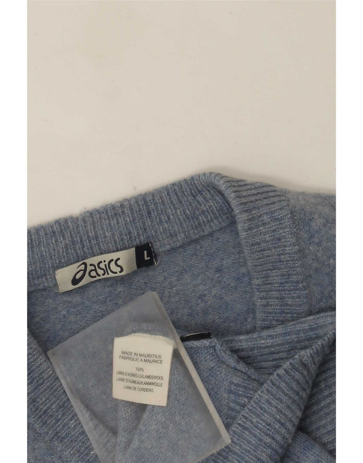Asics Herren-Pullover mit V-Ausschnitt, groß, blaue Lammwolle