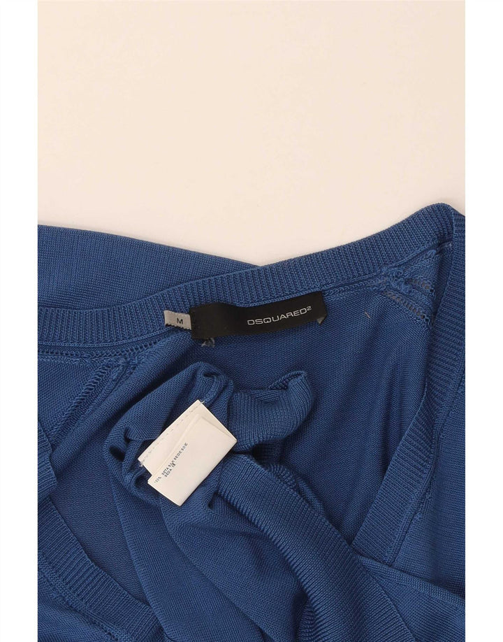 Dsquared2 Damen-Pullover mit V-Ausschnitt, UK 12, mittelblaue Seide