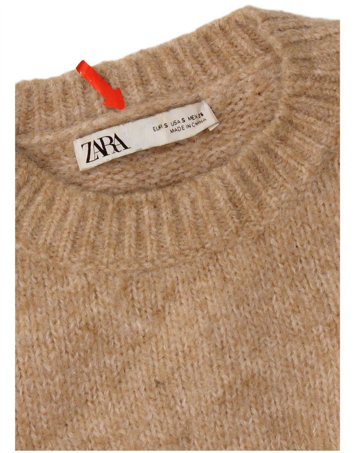 Zara Damen-Pullover, übergroß, Rundhalsausschnitt, Gr. 10, Größe S, Beige, Polyester