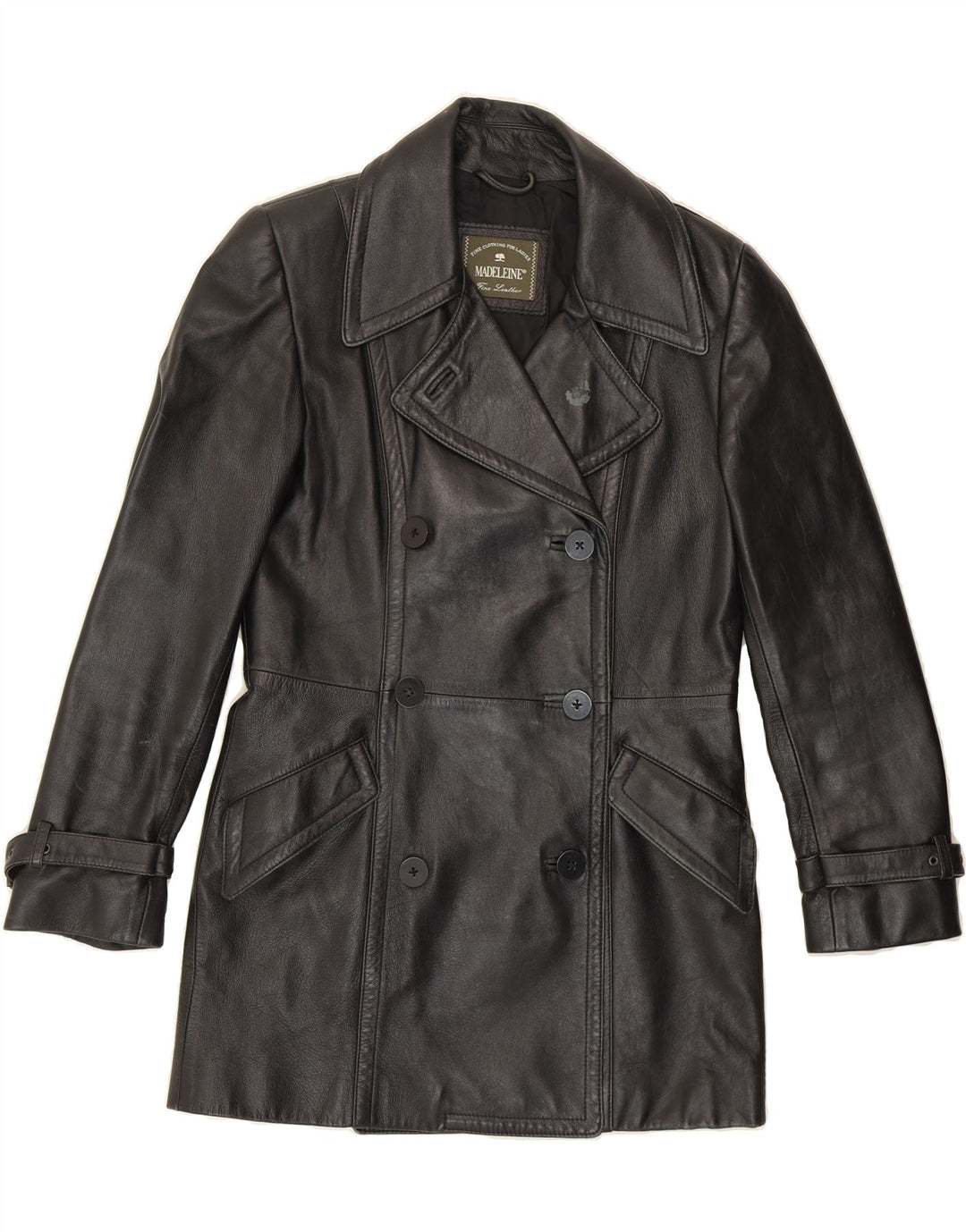 MADELEINE Womens Leather Coat UK 14 Medium Black Leather Vintage Madeleine and Second-Hand Madeleine from Messina Hembry 