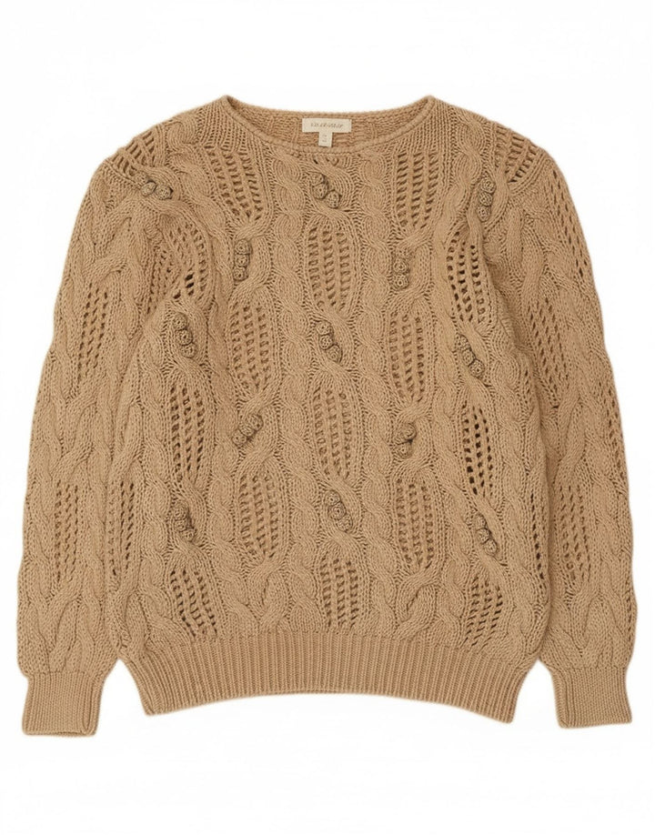 Madeleine Damen Durchsichtiger Pullover mit U-Boot-Ausschnitt, EU 40/42, Mittelbeige