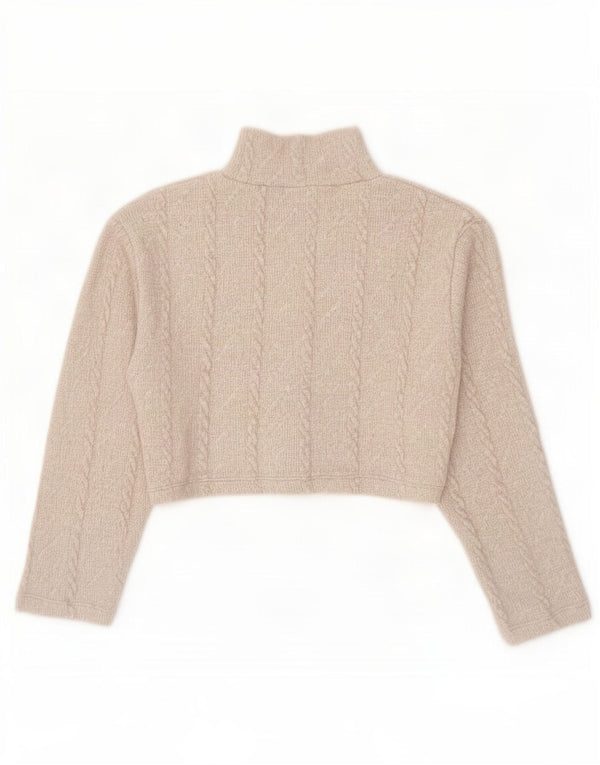 Zara Damen Crop Top Langarm UK 10 Small Beige Polyester