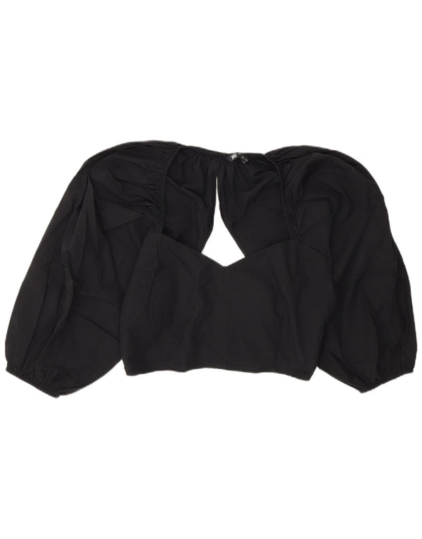Zara Damen Crop Bluse Top UK 14 Large Schwarz