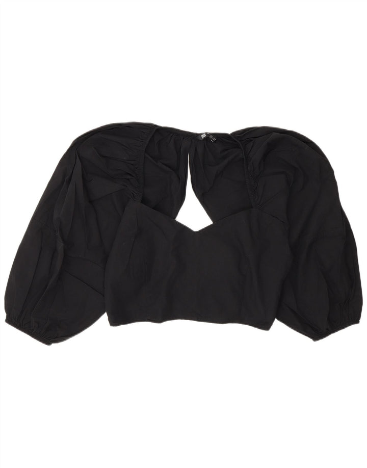 Zara Damen Crop Bluse Top UK 14 Large Schwarz