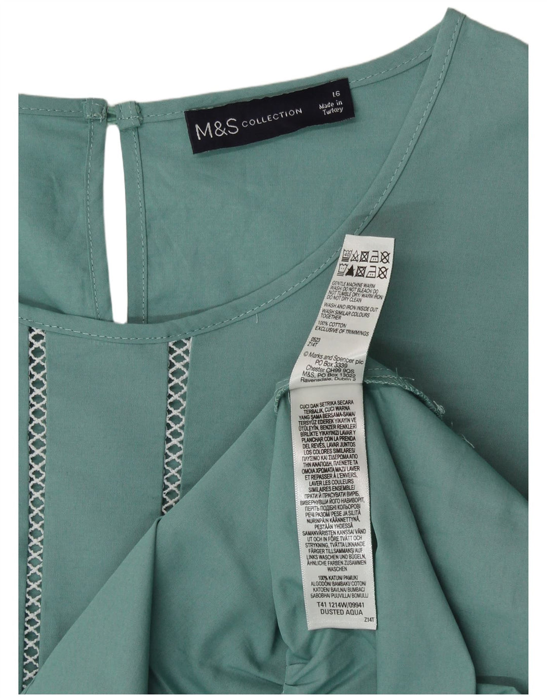 Marks & Spencer Damen Langarm-Blusenoberteil UK 16 Large Grüne Baumwolle